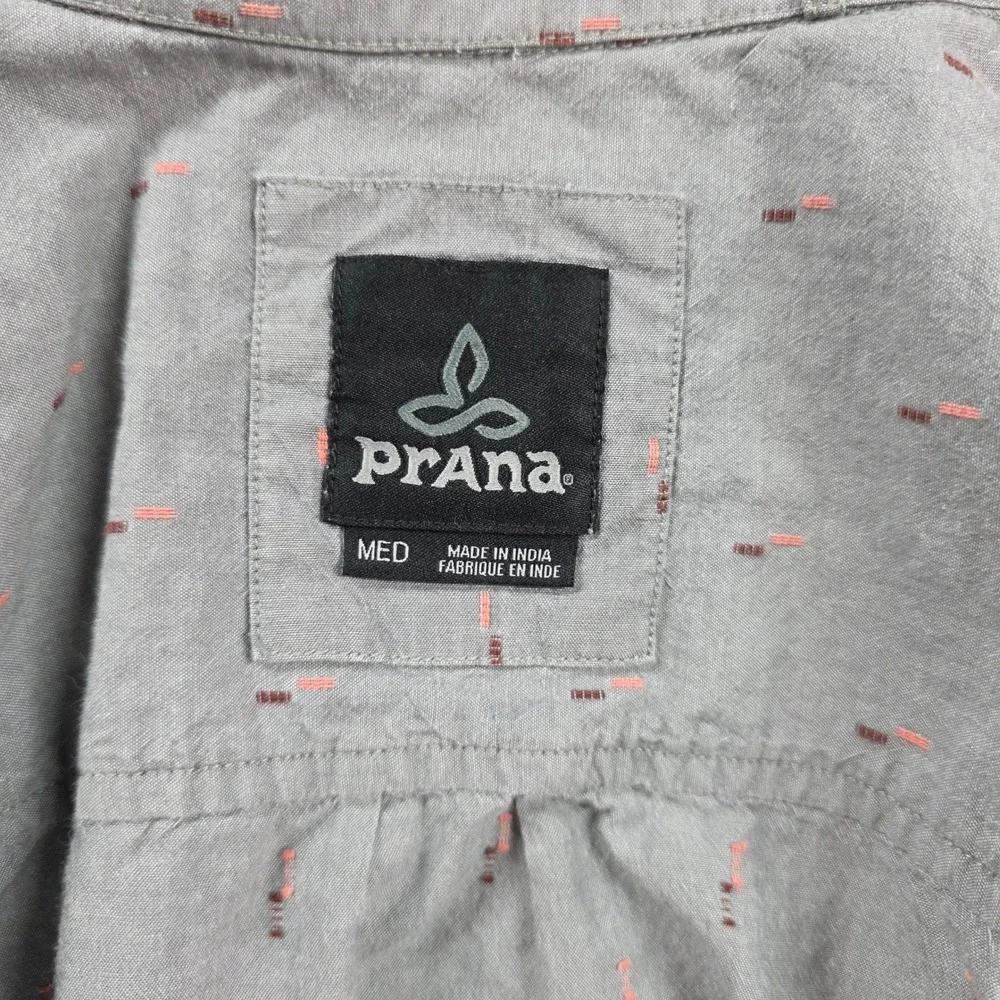 Prana Button Down Shirt Men Medium Grey Short Sleeve Dobby Dash M11170310